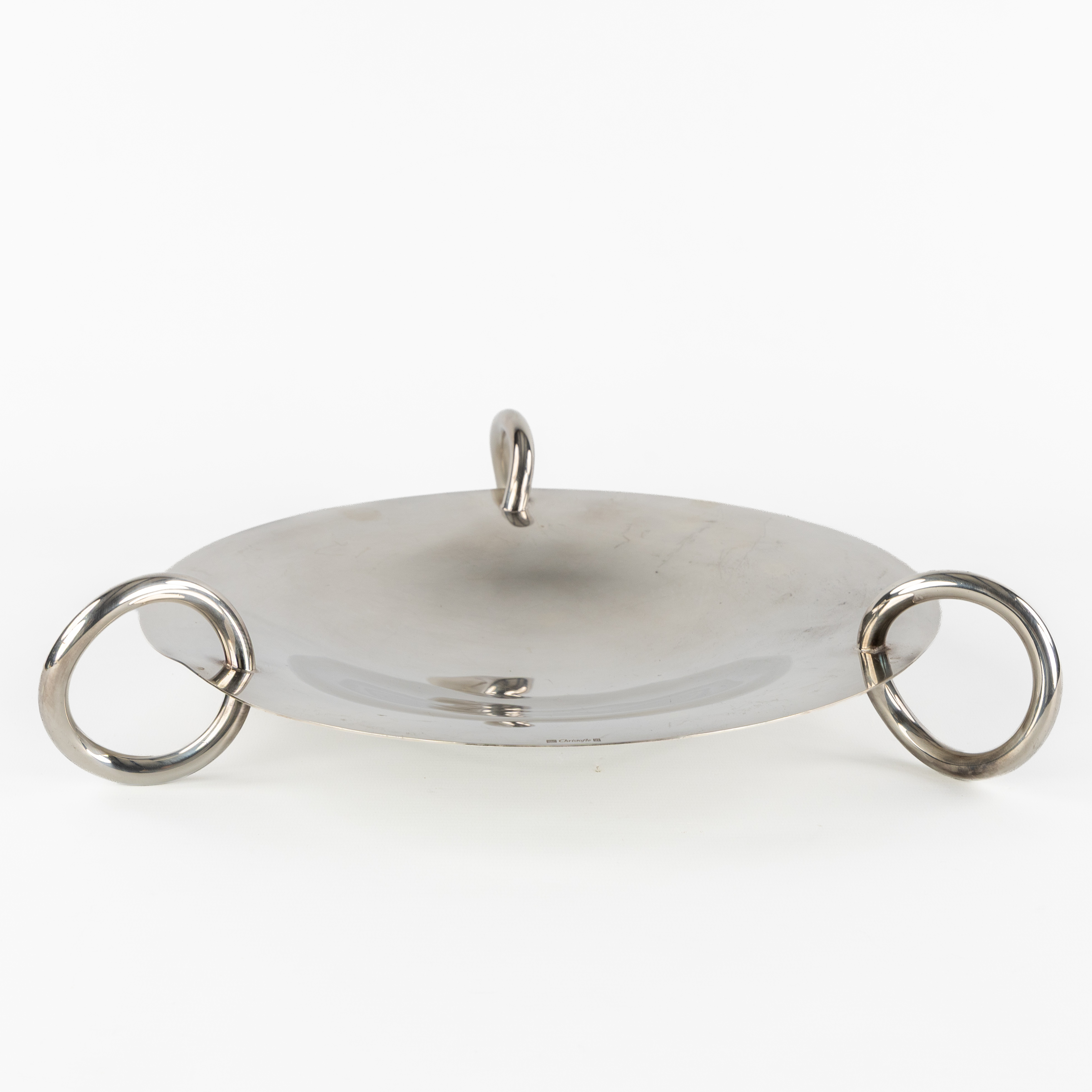 Andrée Putman (1925–2013) voor Christofle, een coupe 'Vertigo', verzilverd metaal, Frankrijk. (L:41 x W:41 x H:9 cm)